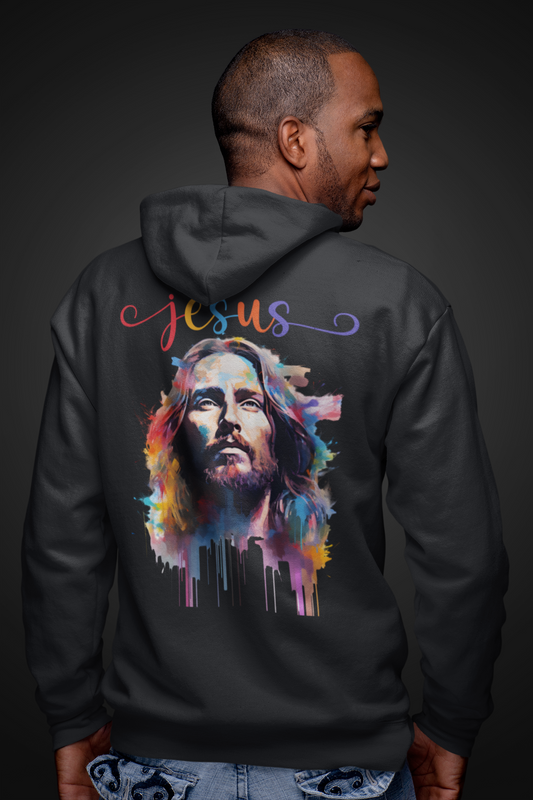 "Jesus Watercolor" 80% Cotton 20% Polyester Long-Sleeve Hoodie